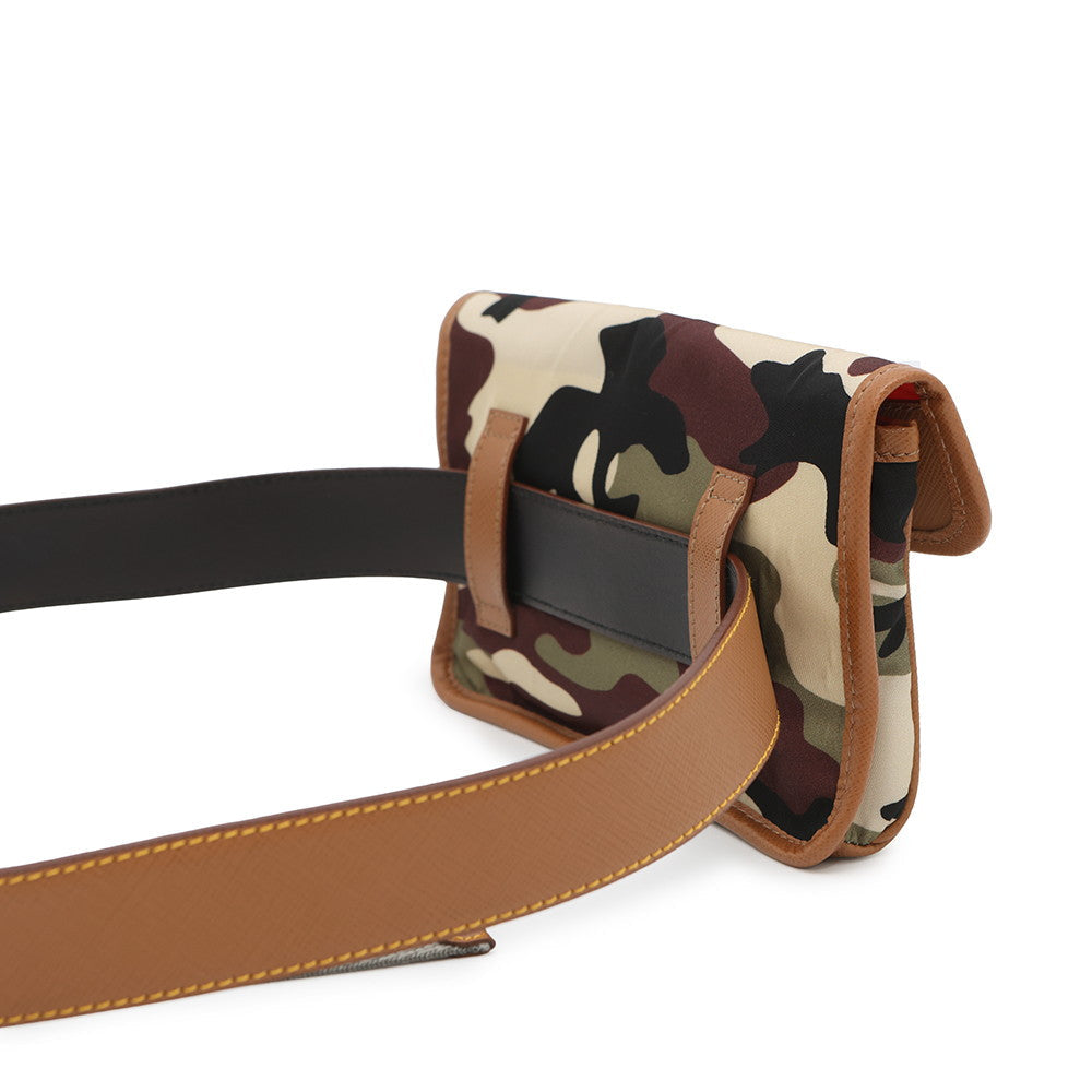 PRADA camouflage belt bag Brown/Khaki2CM220 Nylon Leather Size 36/90