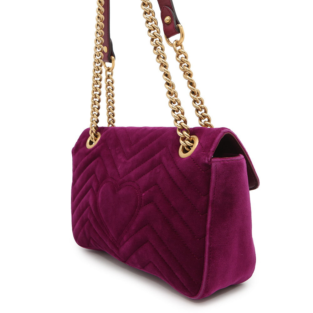 GUCCI GG Marmont ChainShoulder Bag Purple443497 Velour Leather