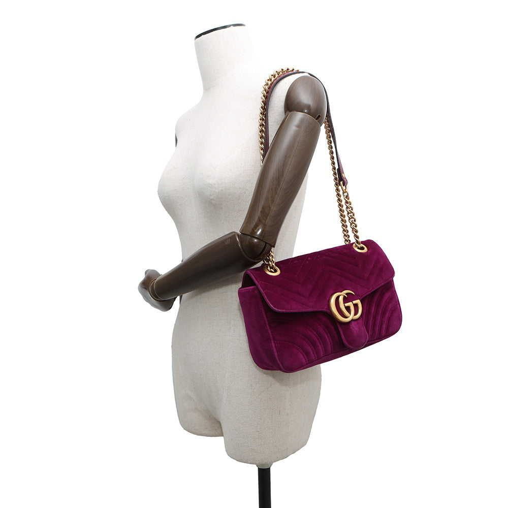 GUCCI GG Marmont ChainShoulder Bag Purple443497 Velour Leather
