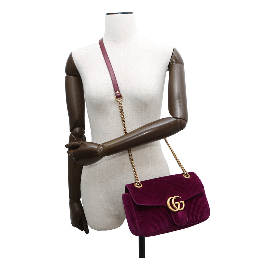 GUCCI GG Marmont ChainShoulder Bag Purple443497 Velour Leather