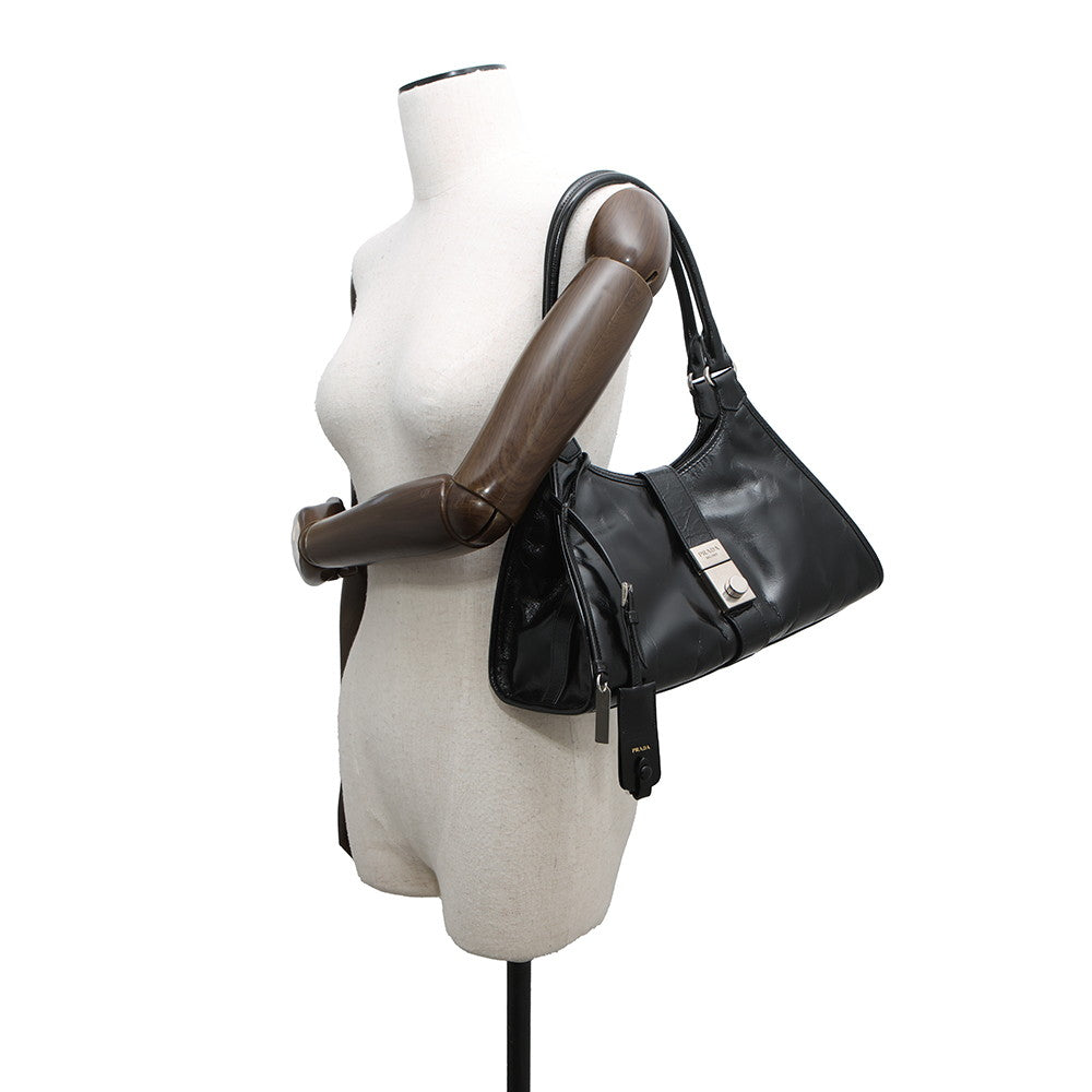 PRADA Hobo Bag Black1BG563 Calf Leather Size Medium