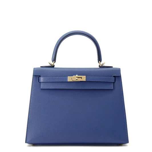HERMES Kelly Sellier Blue Tie Veau Madame Size 25