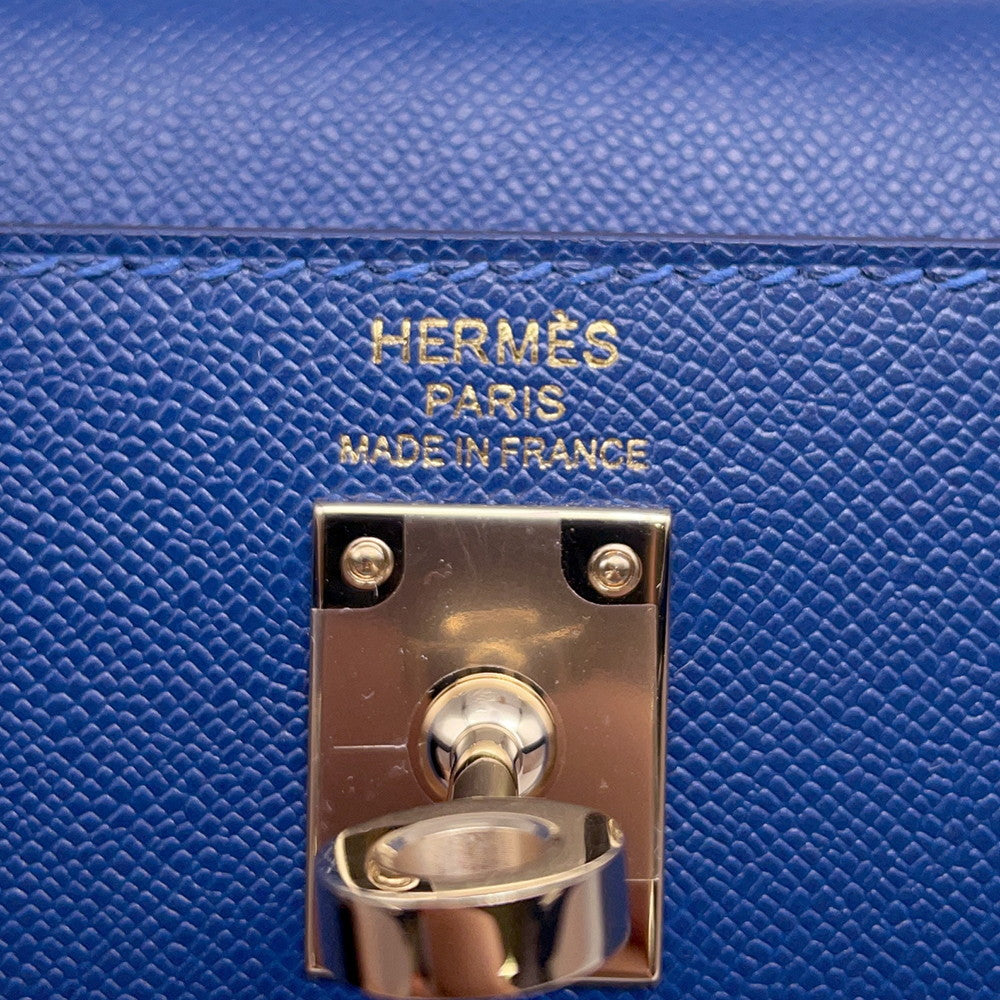 HERMES Kelly Sellier Blue Tie Veau Madame Size 25