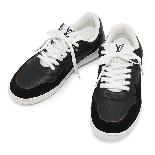 LOUIS VUITTON LV Stadium Sneakers Black1ACUJ3 Monogram Calf Leather Suede Size 38