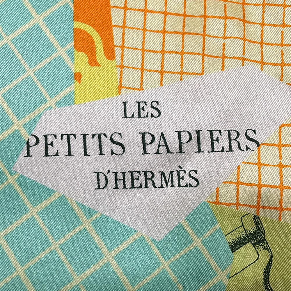 HERMES Carre LES PETITS PAPIERS Size 70 Jaune/Multicolor Silk100%
