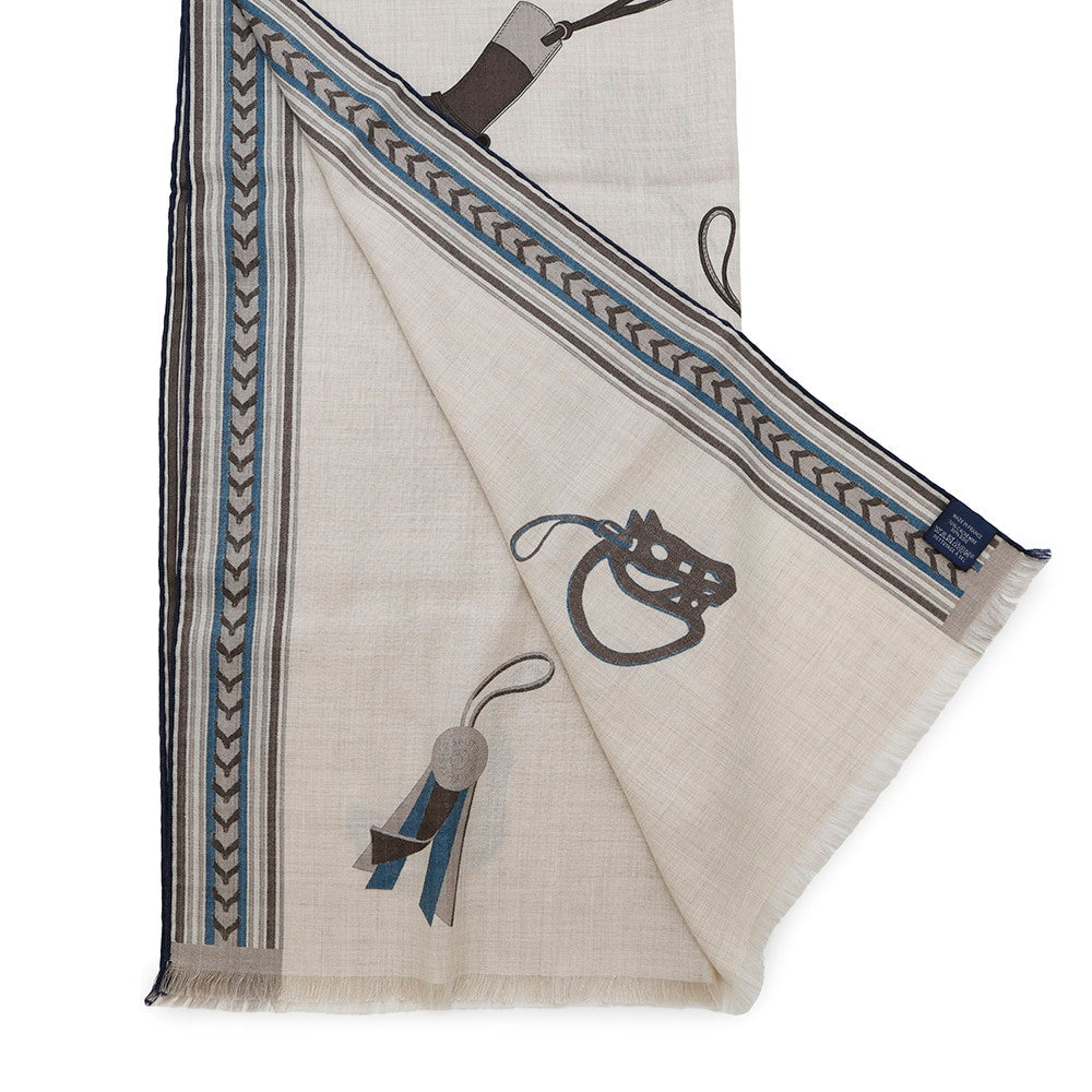 HERMES Rectangle Egrigri Men's Stole Gris Cine/Ciel/Blue Cashmere70% Silk30%
