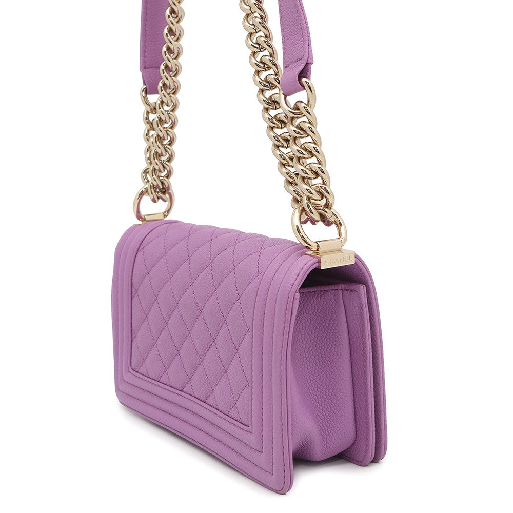 CHANEL Matelasse Boy Chanel Shoulder Bag PurpleA67085 Caviar Leather Size Small