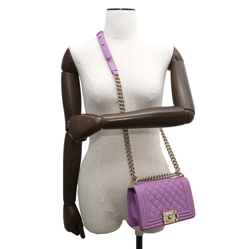 CHANEL Matelasse Boy Chanel Shoulder Bag PurpleA67085 Caviar Leather Size Small