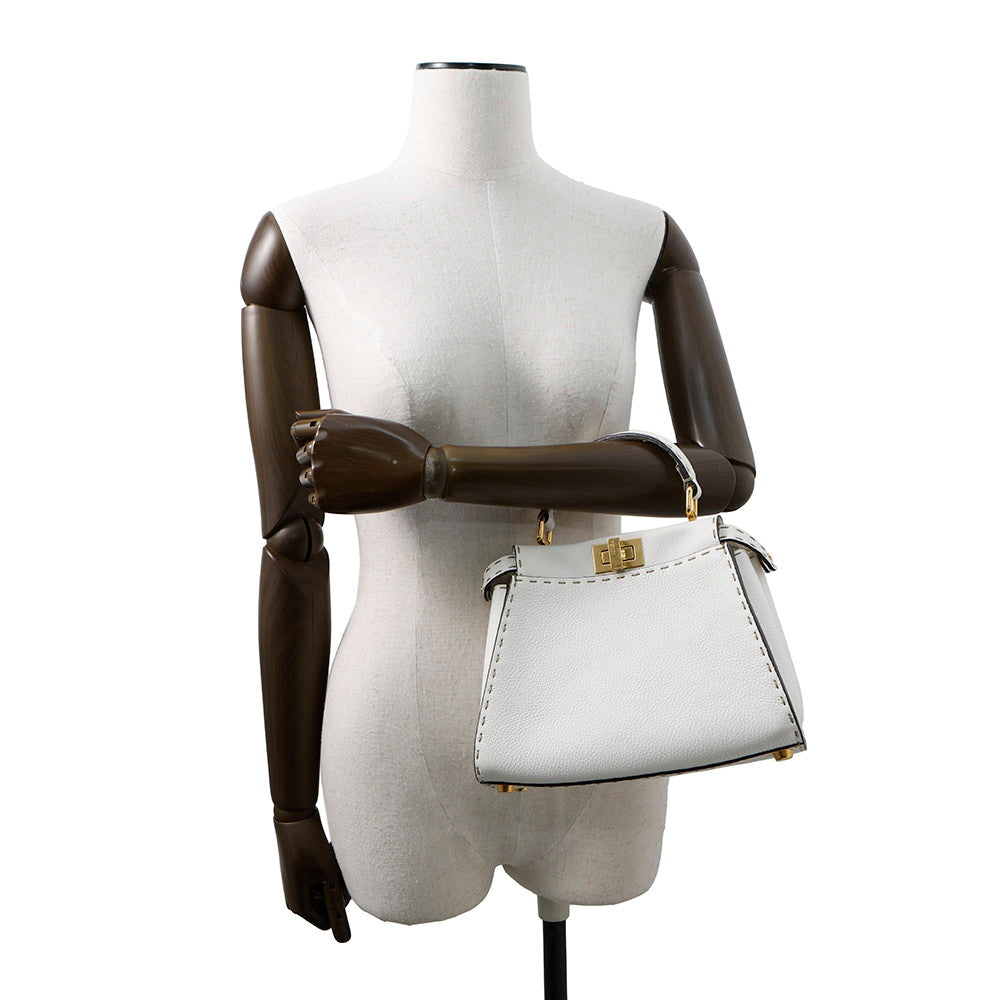 FENDI Peekaboo Selleria White8BN244 Leather Size Mini