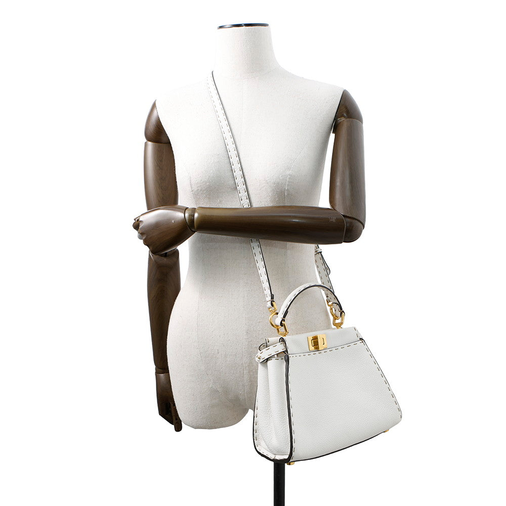 FENDI Peekaboo Selleria White8BN244 Leather Size Mini