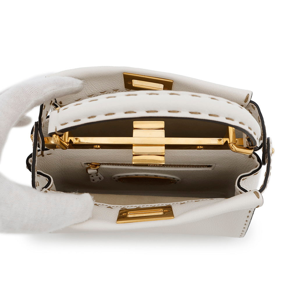 FENDI Peekaboo Selleria White8BN244 Leather Size Mini