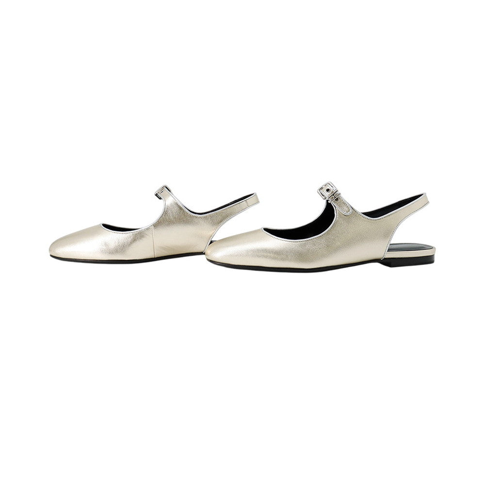HERMES Ballet Flats Cleo Platinum/Gris ArgentH251147Z Chèvre Nappa Metallized Size 36