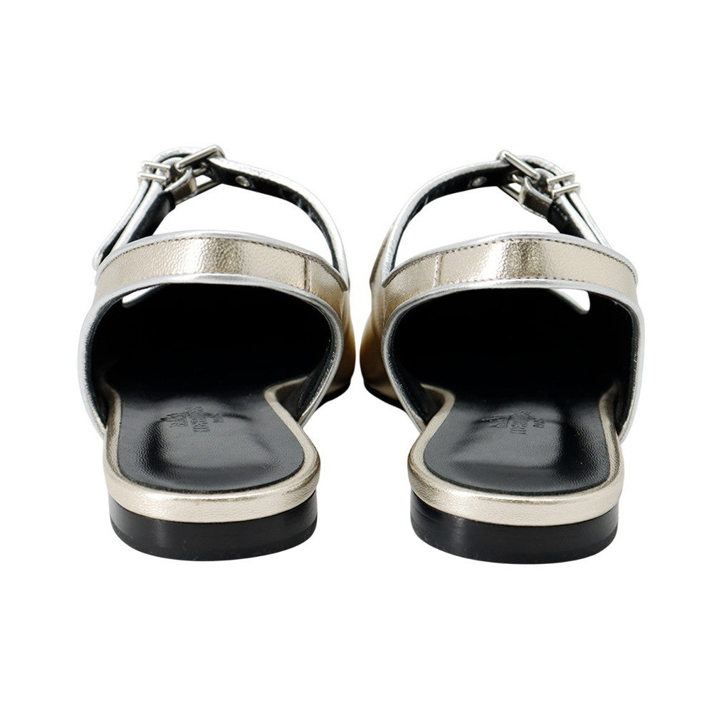 HERMES Ballet Flats Cleo Platinum/Gris ArgentH251147Z Chèvre Nappa Metallized Size 36