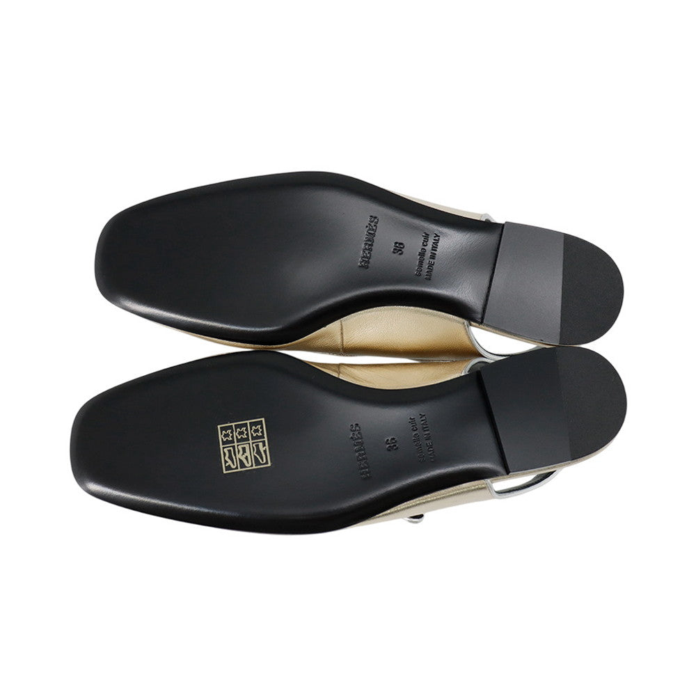 HERMES Ballet Flats Cleo Platinum/Gris ArgentH251147Z Chèvre Nappa Metallized Size 36