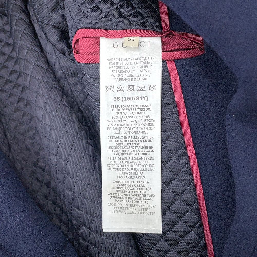 GUCCI Coat with GGChain Size 38 Navy669525 Wool 98% Nylon2%