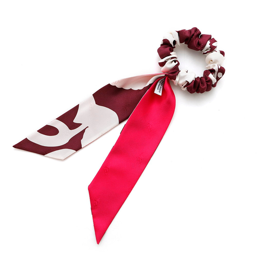 HERMES Scrunchie Bella Pink/Purple/White Silk100%