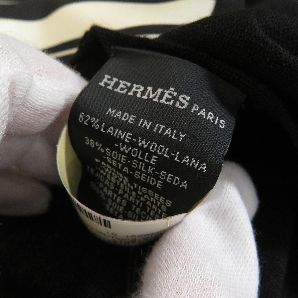 HERMES Kare H Hybrid Exlibris Size 90 Noir/Ecru Silk50% Wool 50%