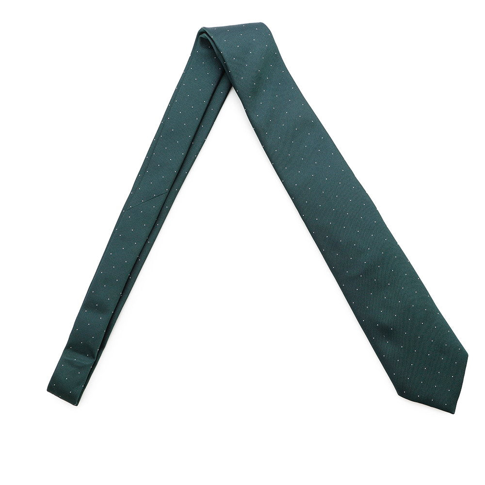 HERMES Sporty Dots Tie Vert/Blanc Silk100%