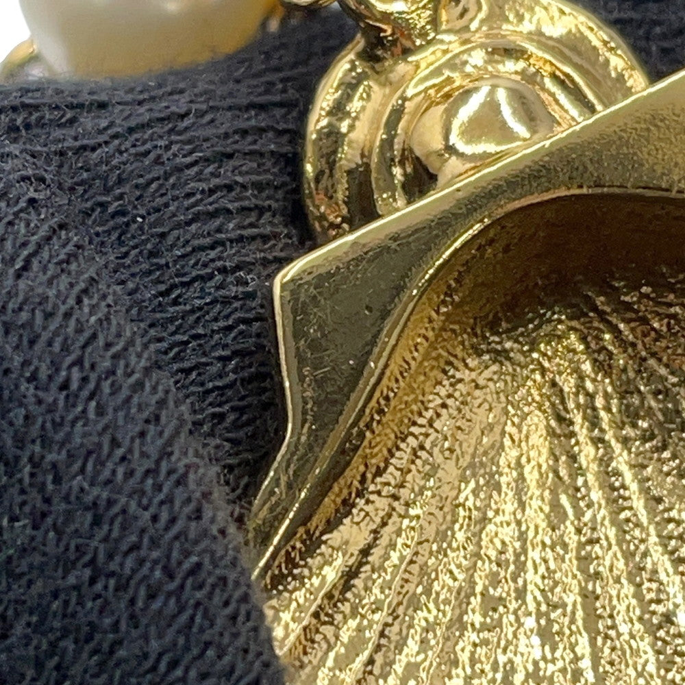 CHANEL Shell CC Logo Pearl Necklace Metal Strass Faux Pearl
