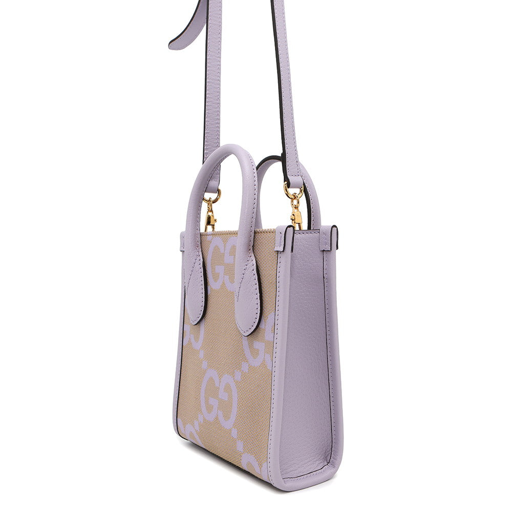 GUCCI Jumbo GG 2-Way Tote Bag Purple/Beige671623 Leather Canvas Size Mini