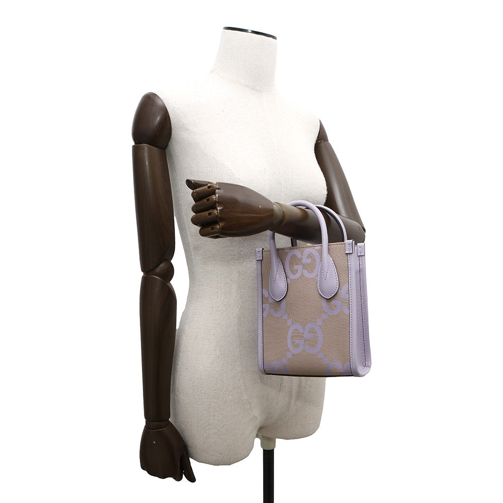GUCCI Jumbo GG 2-Way Tote Bag Purple/Beige671623 Leather Canvas Size Mini