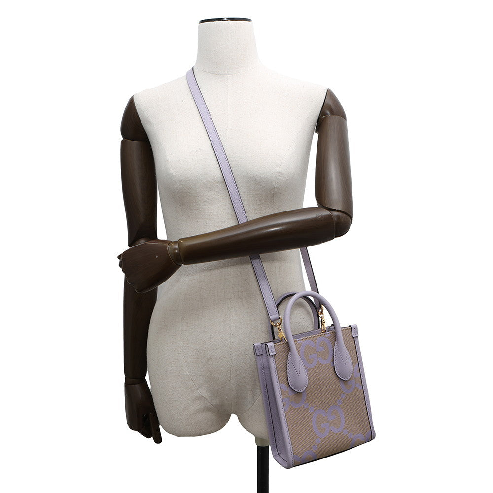 GUCCI Jumbo GG 2-Way Tote Bag Purple/Beige671623 Leather Canvas Size Mini