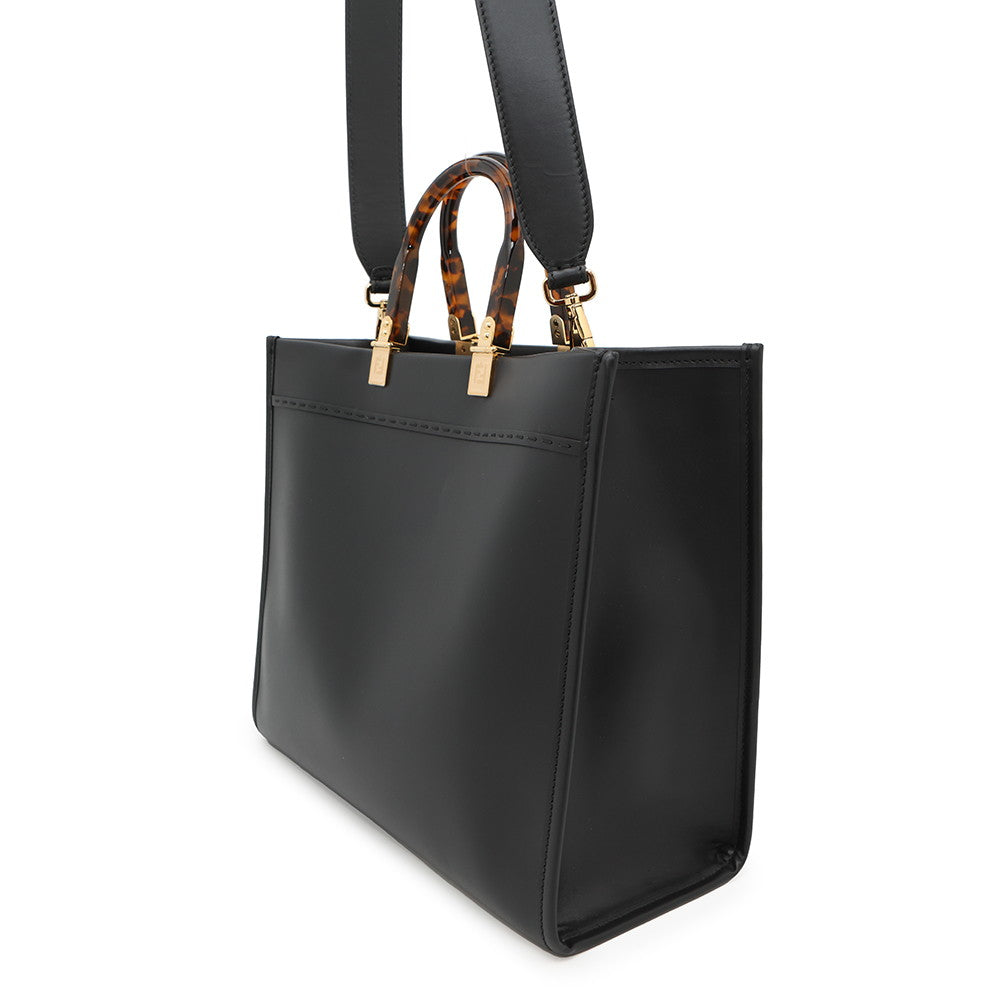 FENDI Sunshine Tote Bag Black8BH386 Calf Leather Size Medium