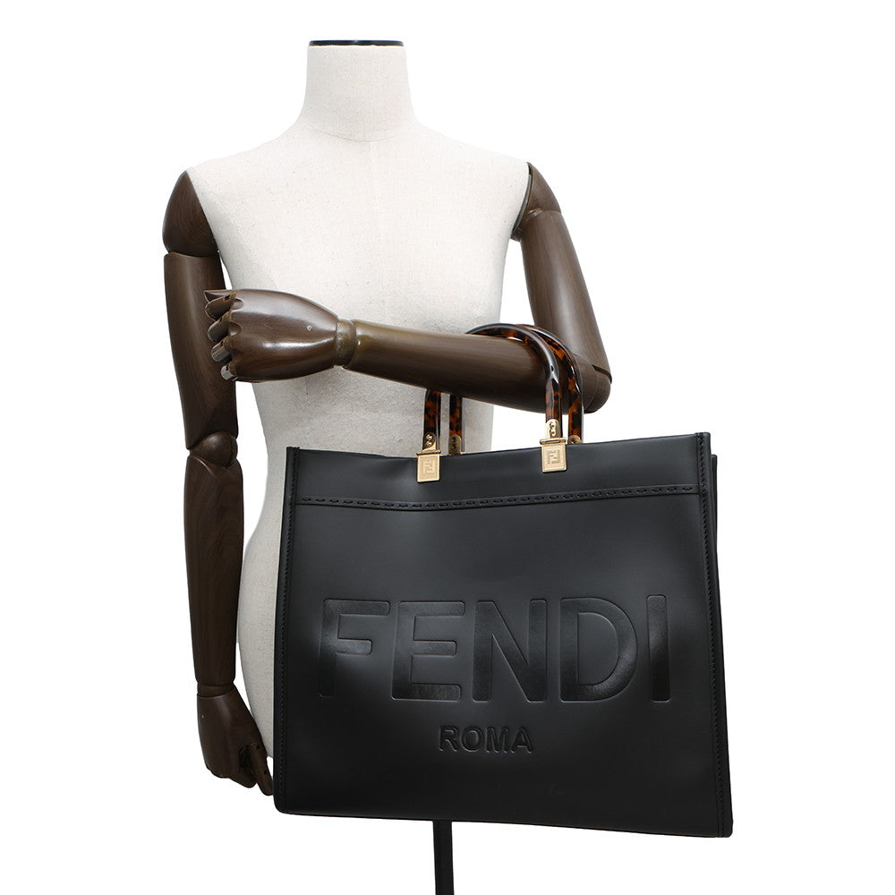 FENDI Sunshine Tote Bag Black8BH386 Calf Leather Size Medium