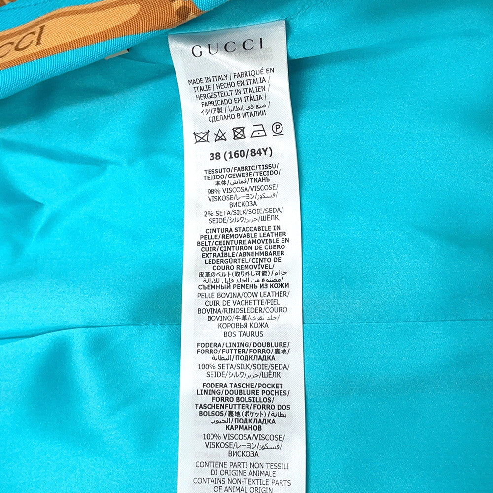 GUCCI Lipstick & Tool Print Jacket Size 38 Light Blue/Brown740422 Rayon98% Silk2%