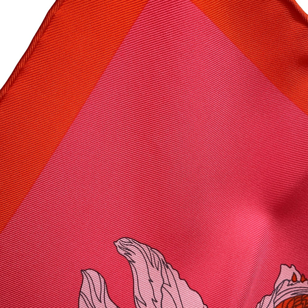 HERMES Carre Robe Legere Size 45 Vermillon/Rose/Gris Silk100%