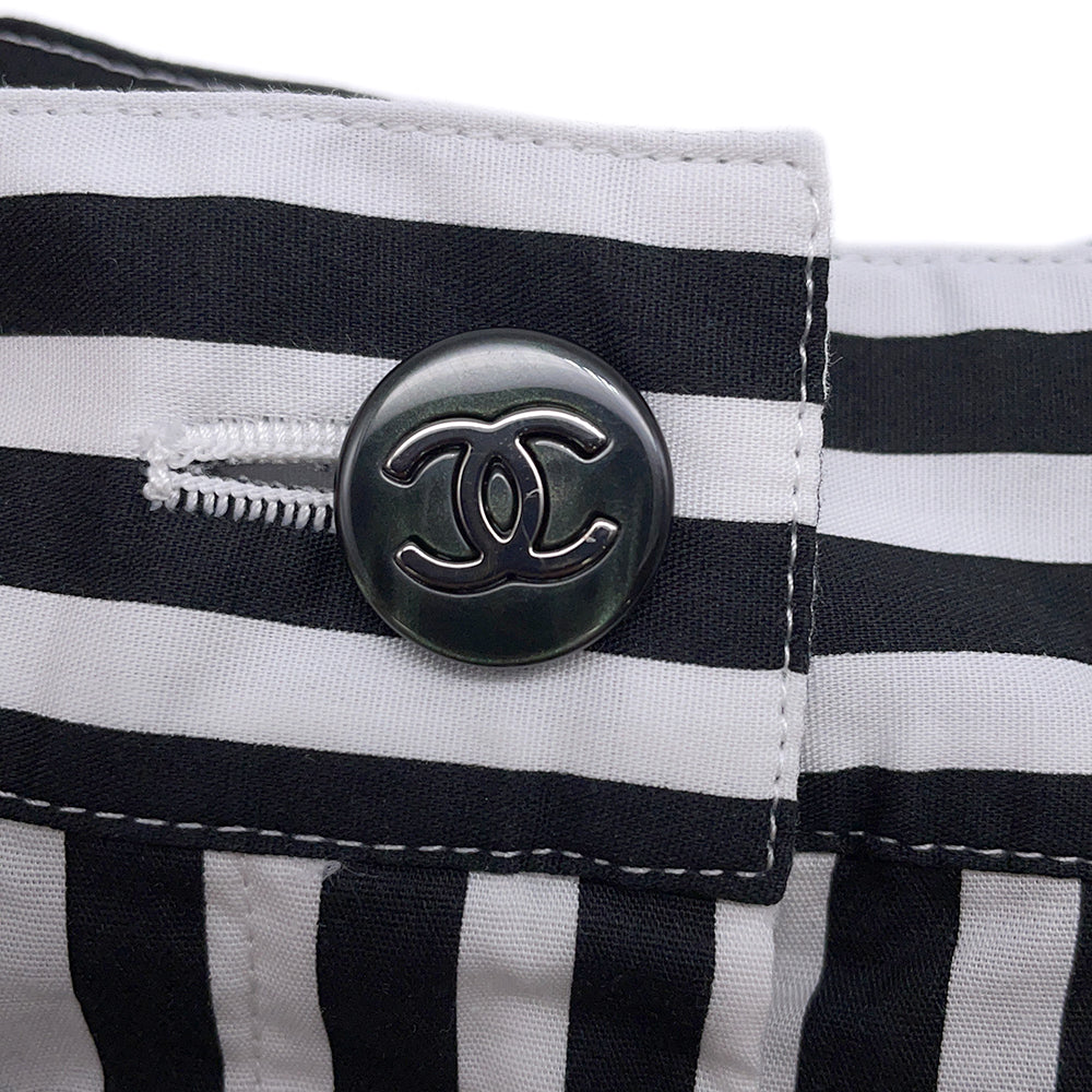 CHANEL Coco Beach Striped Pants Size 34 Black/WhiteP76233 Cotton 97% Polyurethane 3%