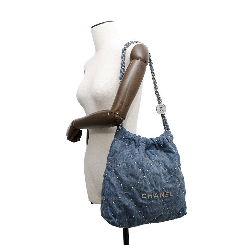 CHANEL CHANEL 22 Matelasse ChainShoulder Bag BlueAS3260 Denim Size Small