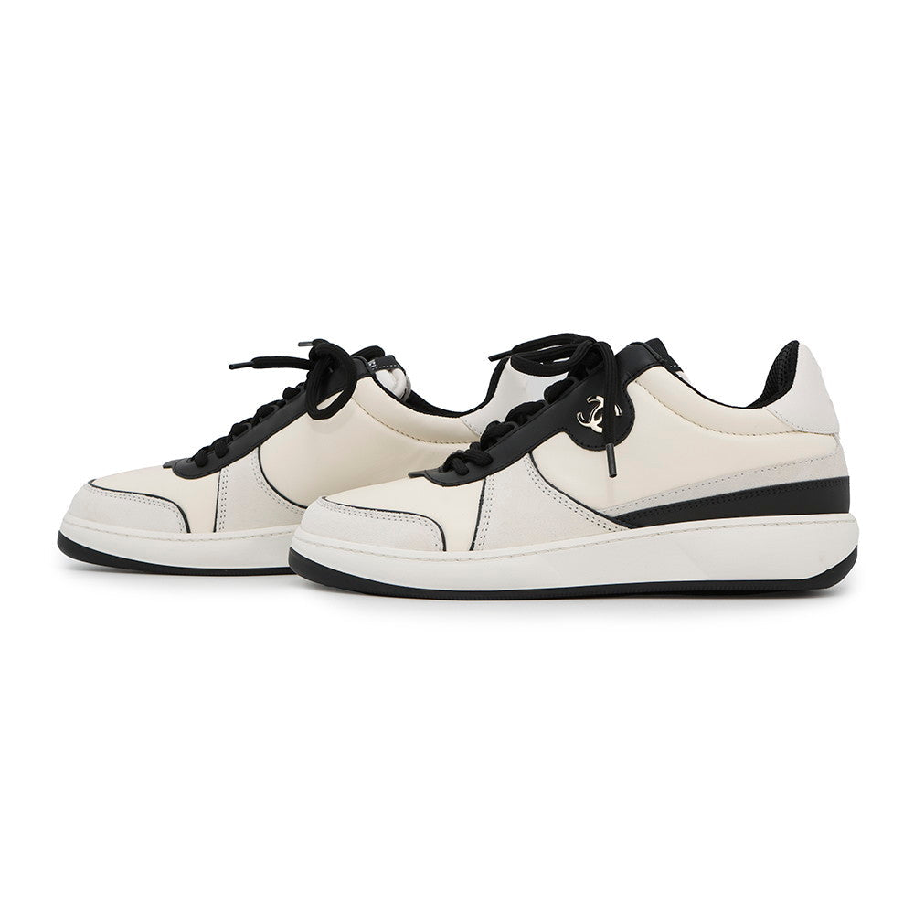 CHANEL CC Logo Low Cut Sneakers White/BlackG45212 Leather suede Size 38