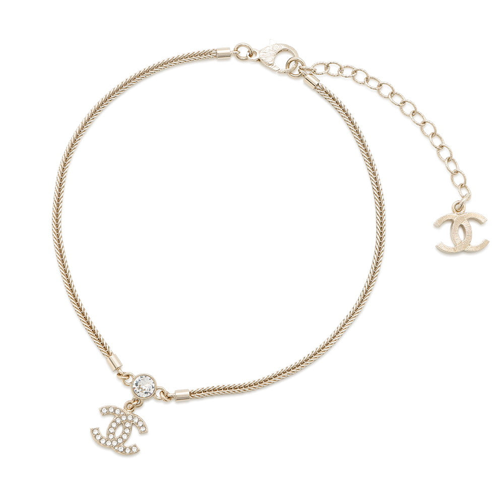 CHANEL CC Logo Necklace ChokerABE544 Rhinestone Gold Plated