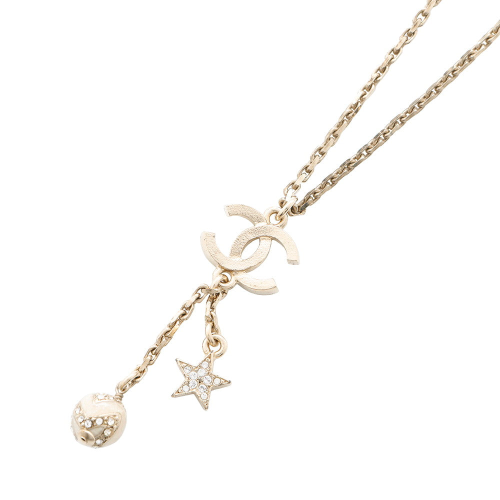 CHANEL CC Logo Star Motif NecklaceABC119 Rhinestone Gold Plated
