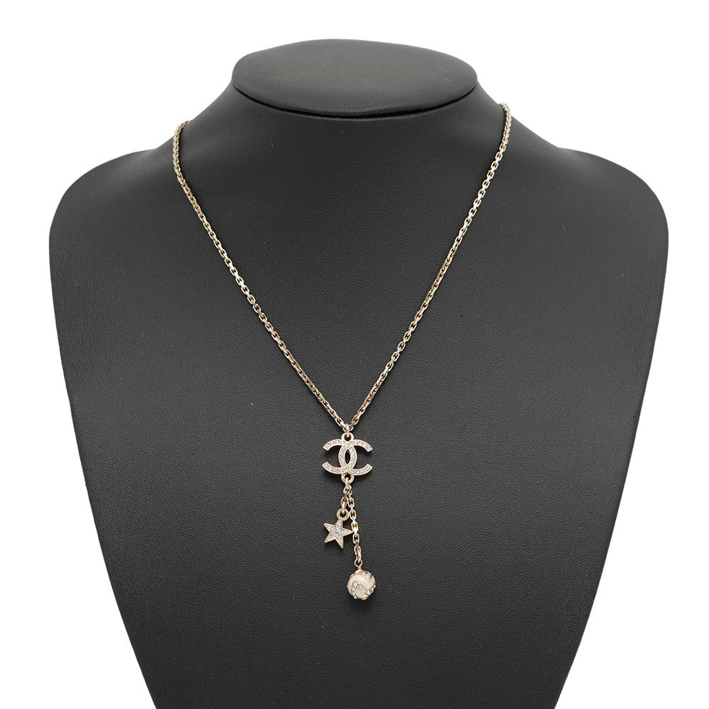 CHANEL CC Logo Star Motif NecklaceABC119 Rhinestone Gold Plated