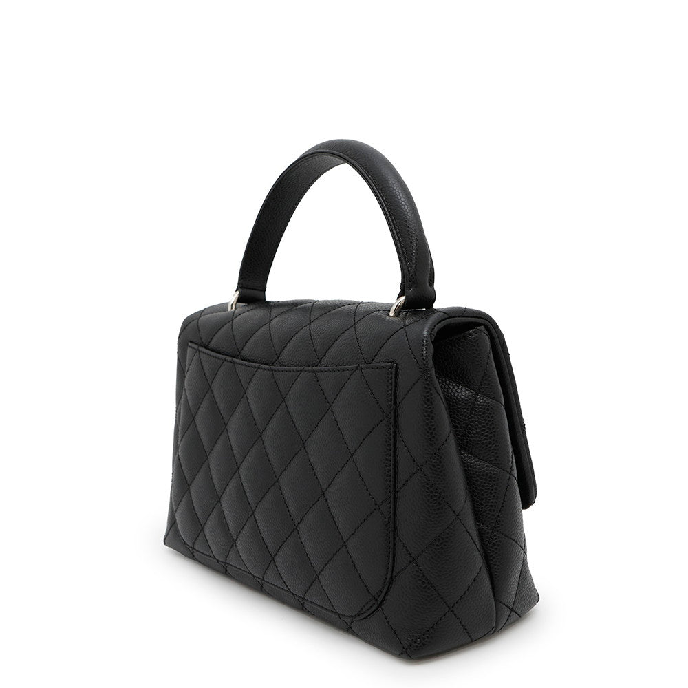 CHANEL Matelasse Handbag Black Caviar Leather Size 25