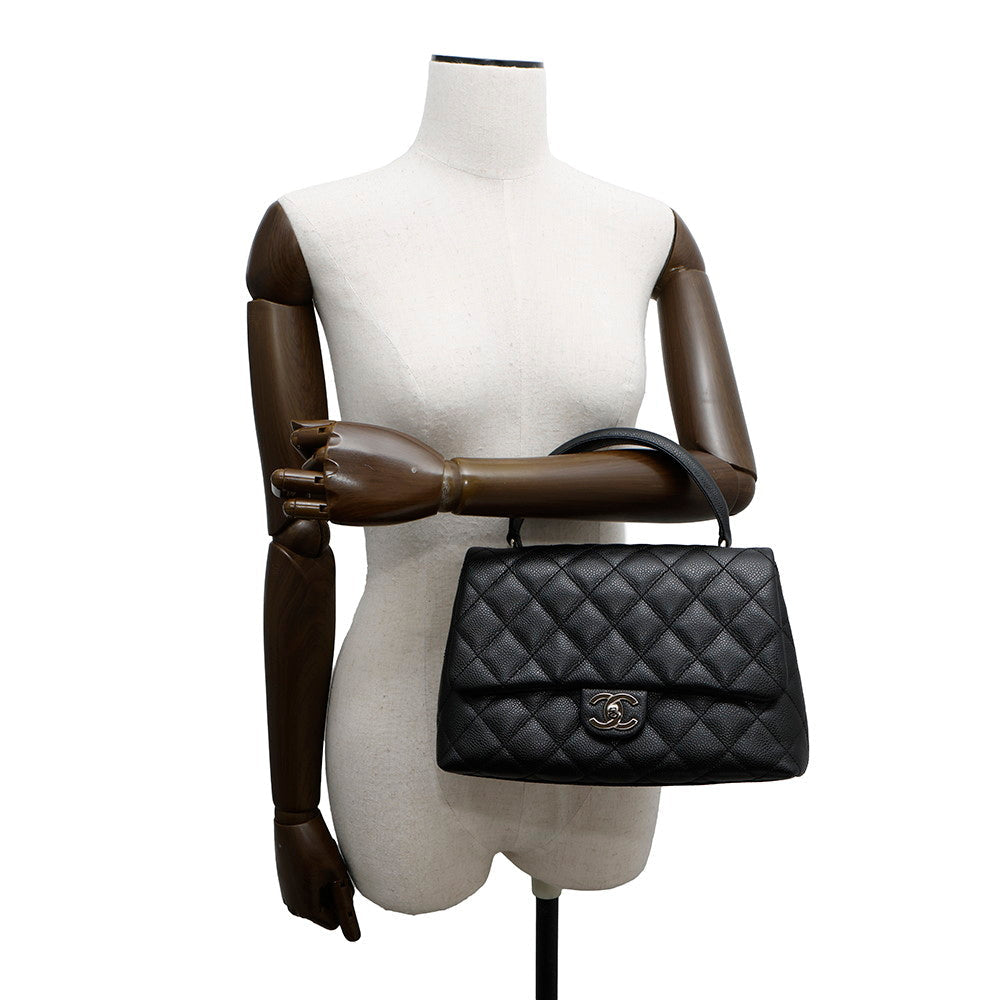 CHANEL Matelasse Handbag Black Caviar Leather Size 25