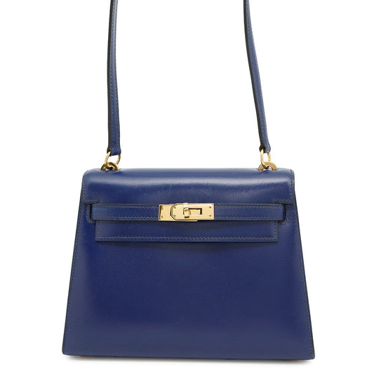 HERMES Mini Kelly Blue Saphir Box Calf Leather