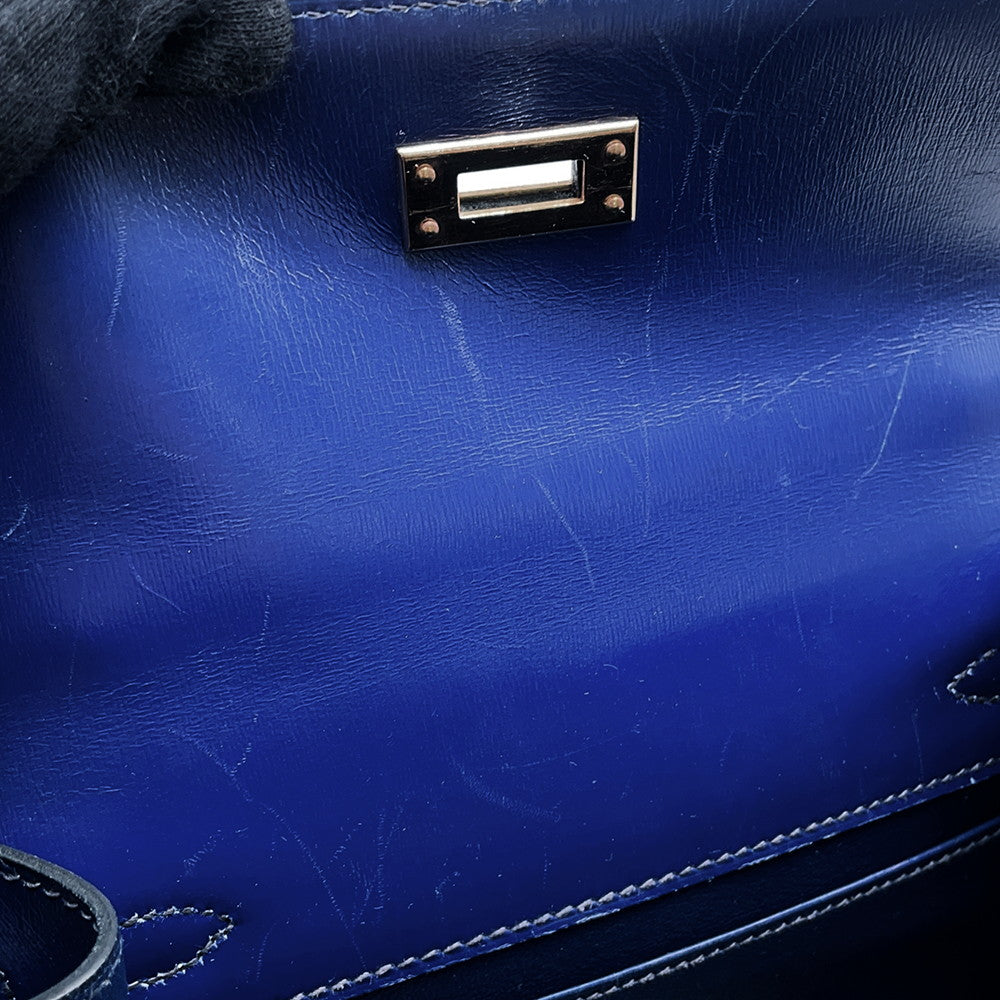 HERMES Mini Kelly Blue Saphir Box Calf Leather