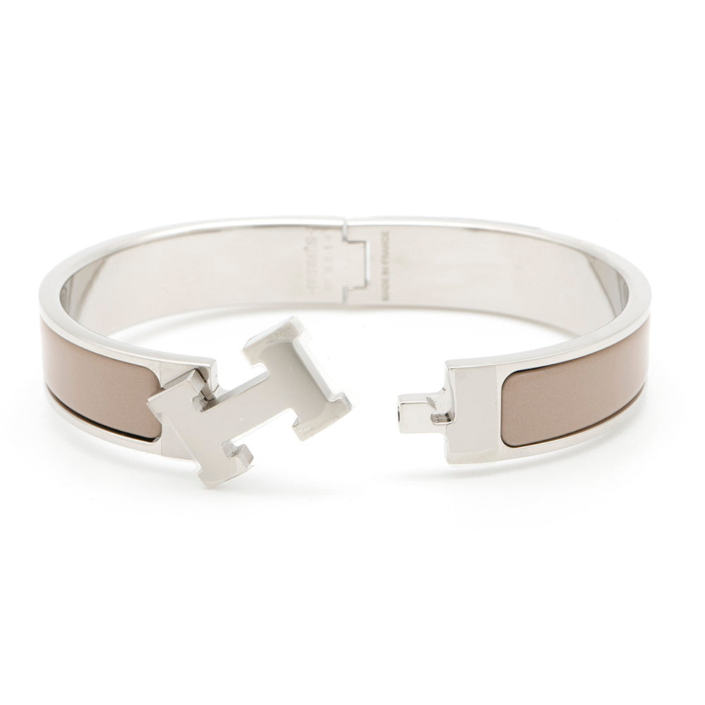 HERMES Clic H Size PM Beige Metal Enamel