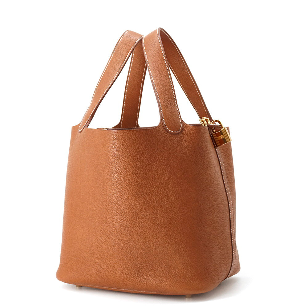 HERMES Picotin Lock Fauve Barenia Leather Fauve Size MM
