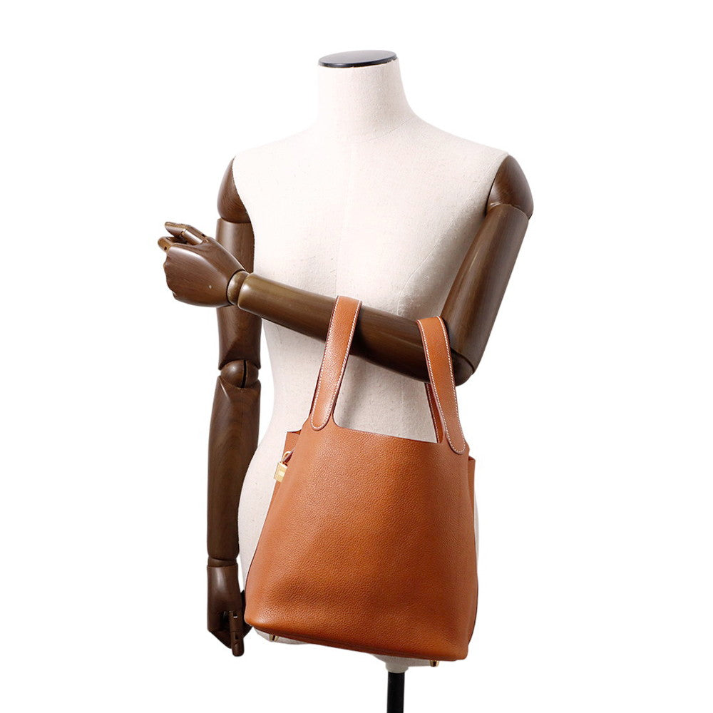 HERMES Picotin Lock Fauve Barenia Leather Fauve Size MM