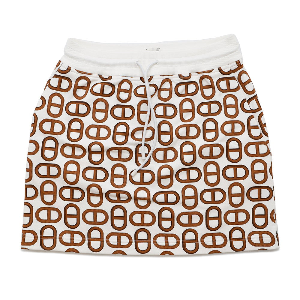 HERMES Chaine d'Ancre Mini Skirt Size 38 White/Brown Cotton100%
