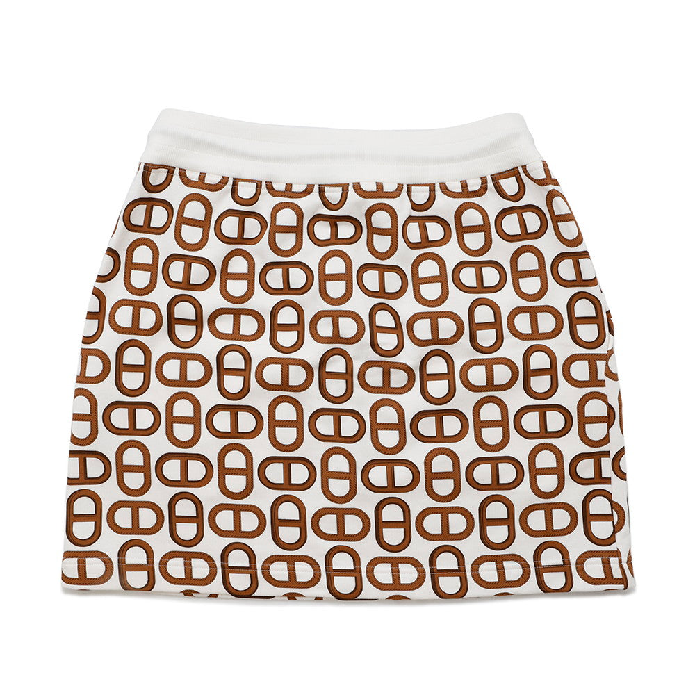 HERMES Chaine d'Ancre Mini Skirt Size 38 White/Brown Cotton100%