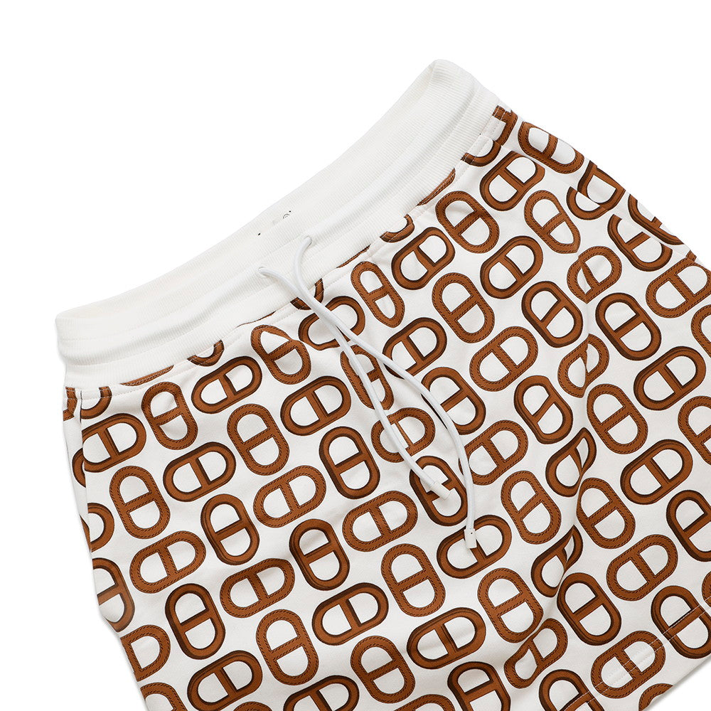 HERMES Chaine d'Ancre Mini Skirt Size 38 White/Brown Cotton100%