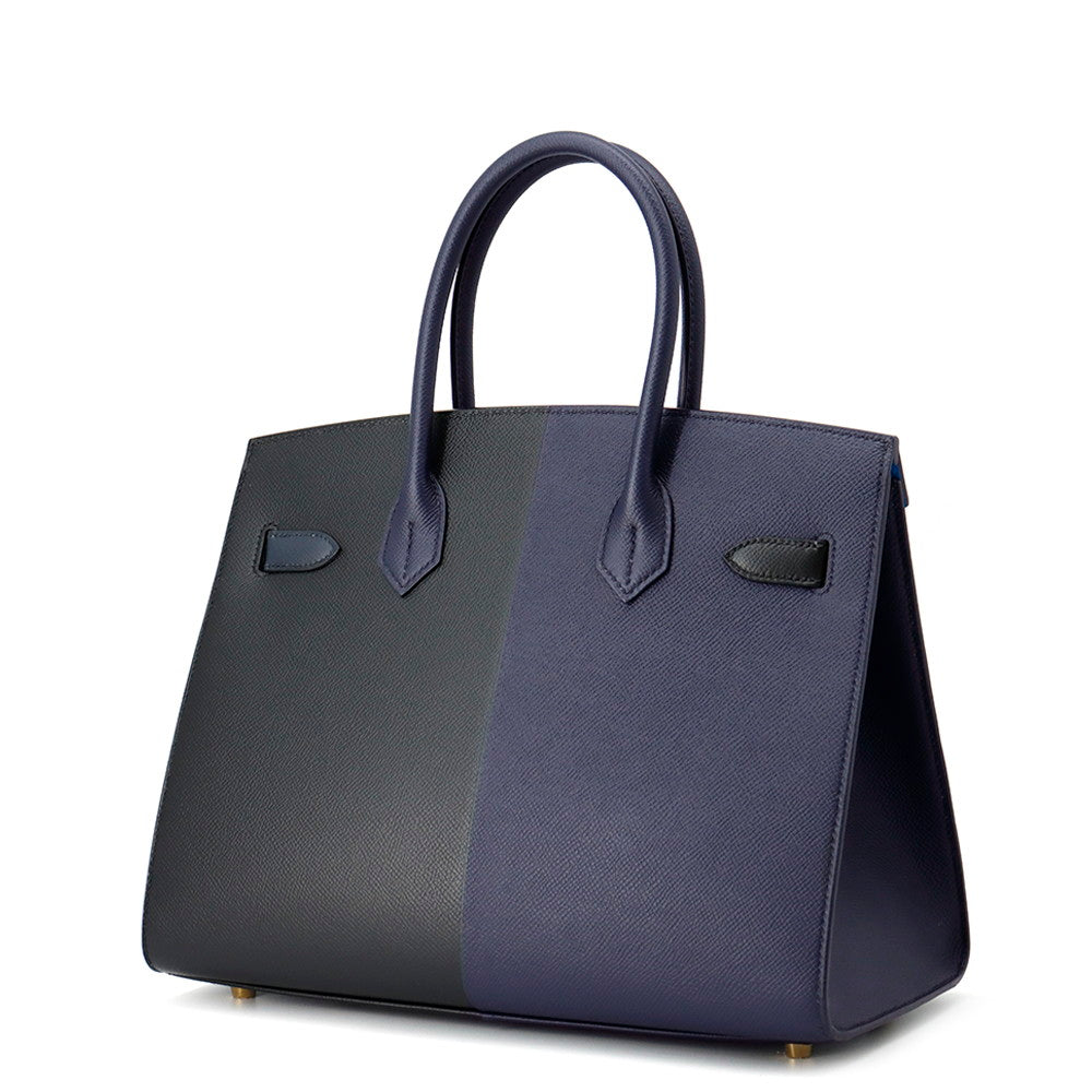 HERMES Birkin Sellier Casaque Black/Blue Indigo/Blue Frida Epsom Size 30