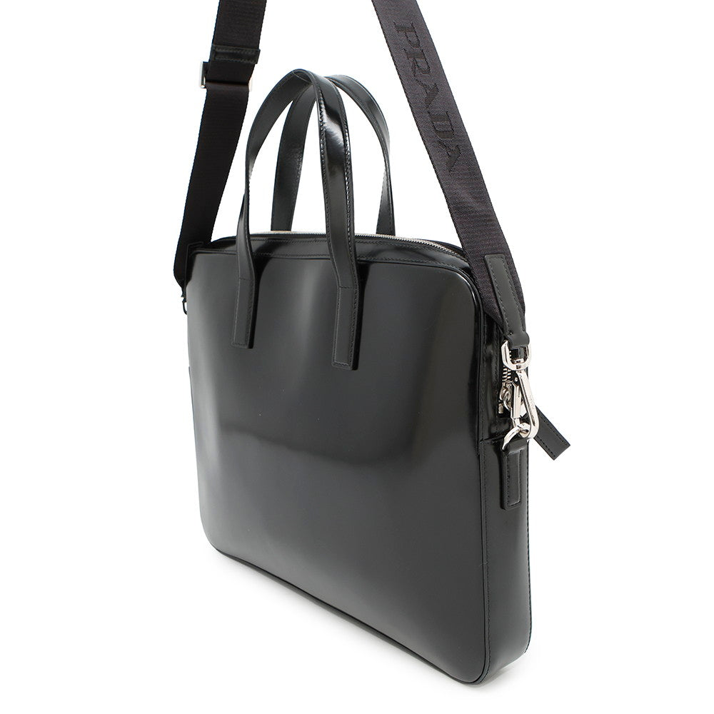 PRADA 2WAY business bag Black2VE368 BrushedLeather