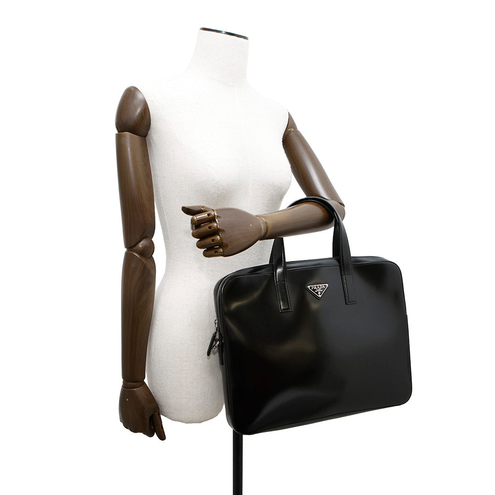 PRADA 2WAY business bag Black2VE368 BrushedLeather