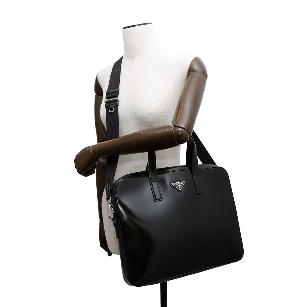 PRADA 2WAY business bag Black2VE368 BrushedLeather